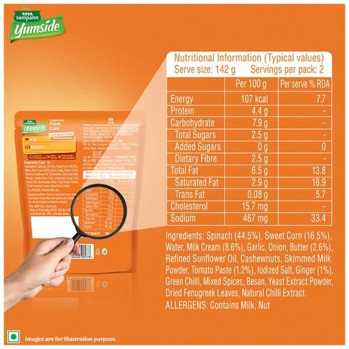 Tata Sampann Yumside Punjabi Style Palak Corn - Ready To Eat Meal, 285 g-3.webp